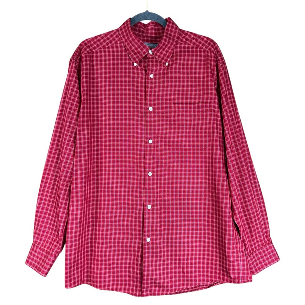 Talbots Mens Shirt Sz L Red White Black Gingham Plaid Preppy Classic Button Down